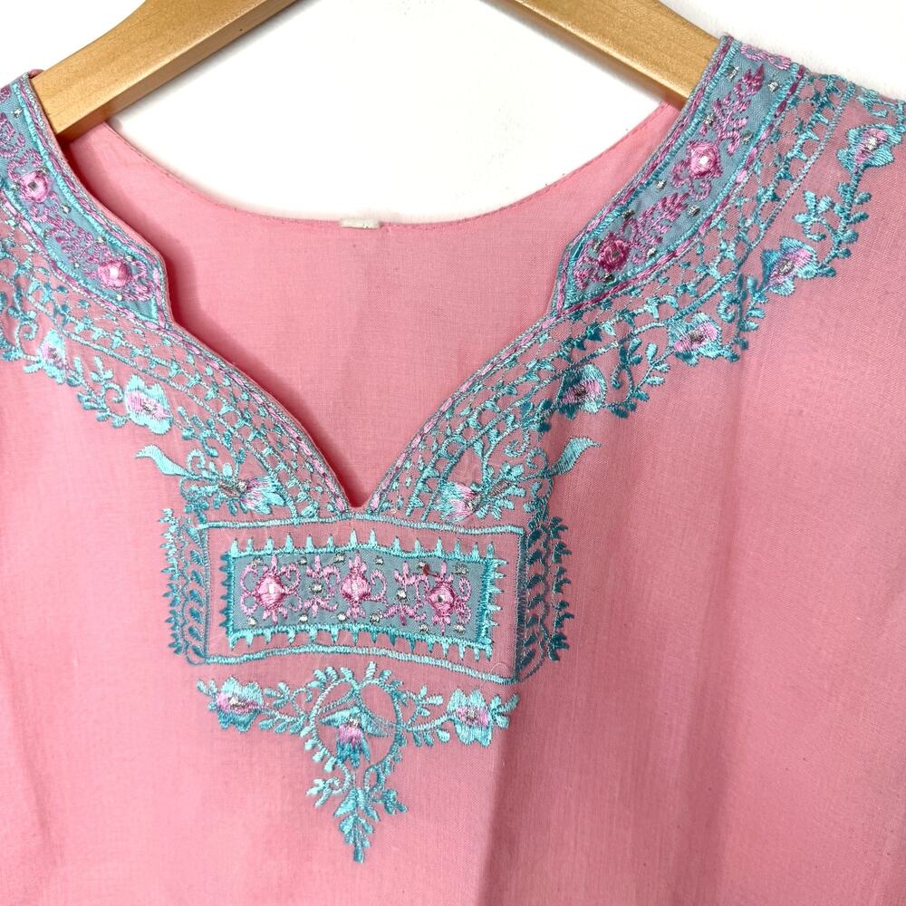 Indian Embroidered Sleeveless Kurta Dress In Pink Blue Size Medium - Picture 5 of 14